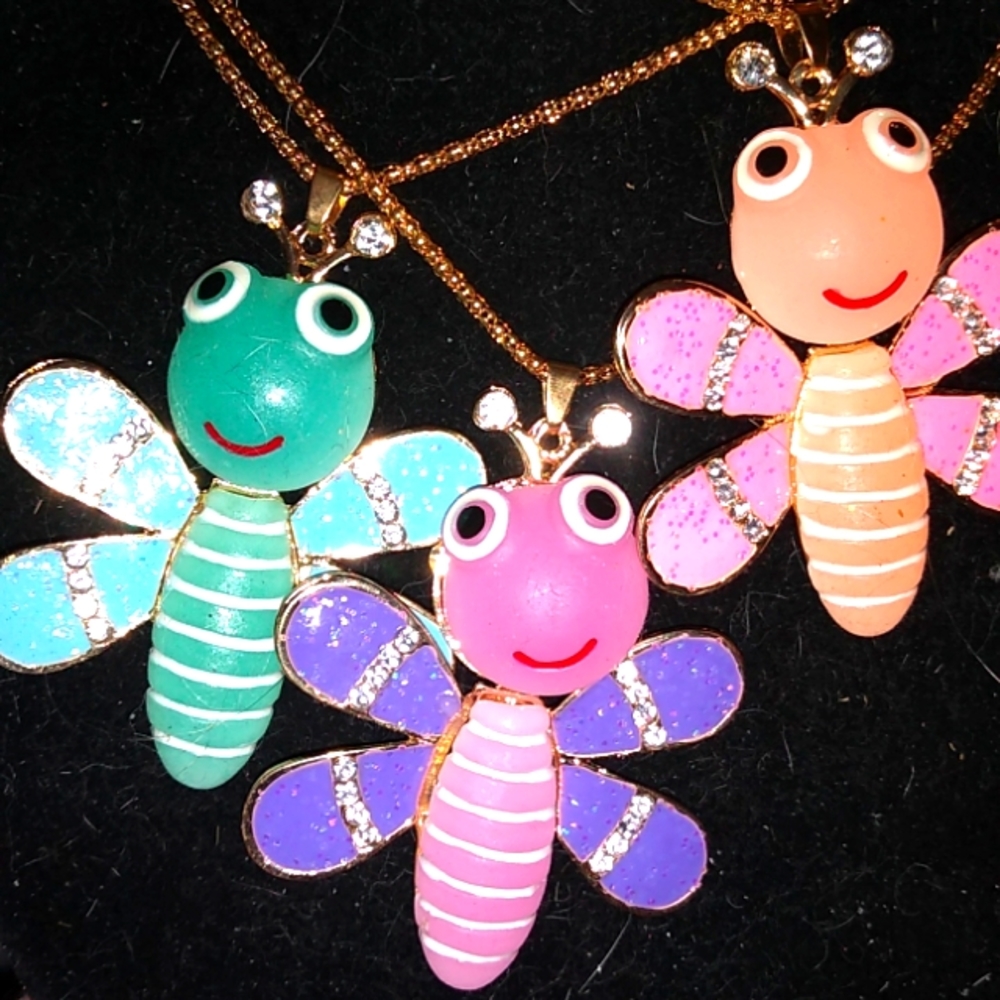 Vivid Colored Lightning Bug Pendant Necklace
